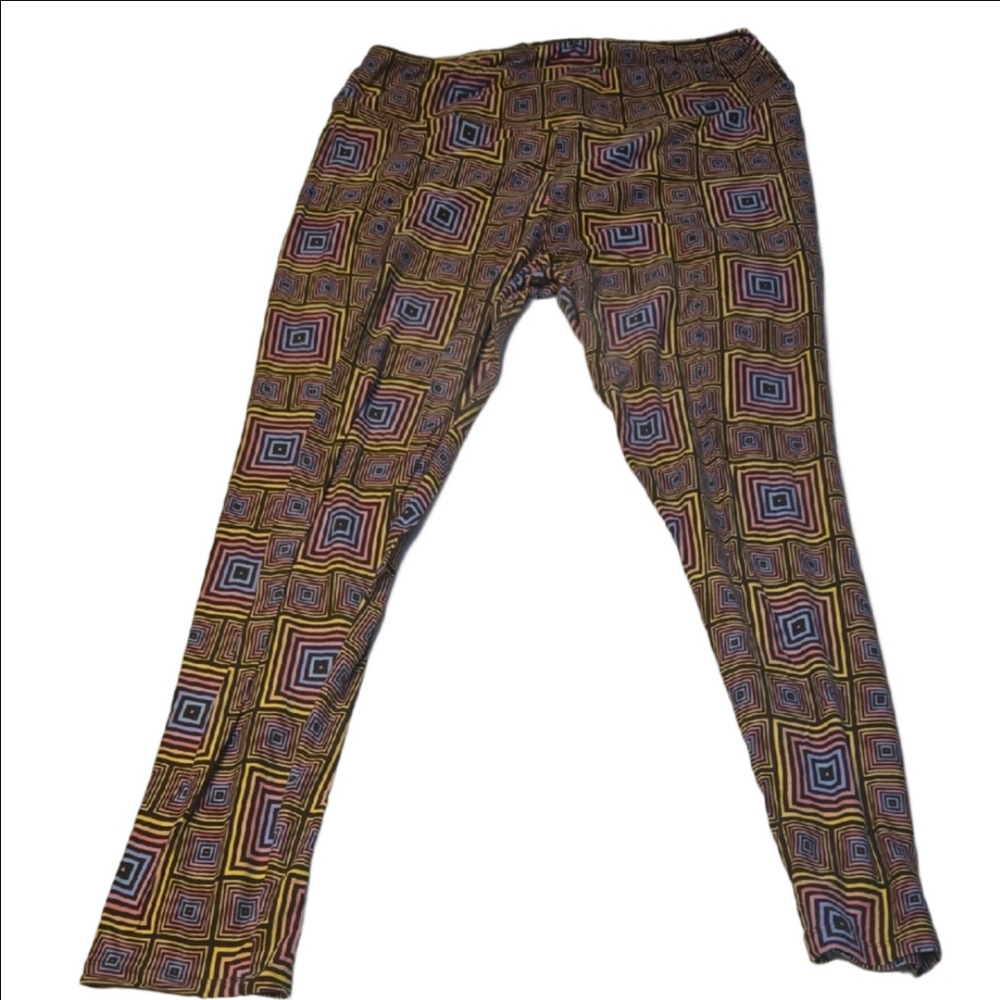 LuLaRoe Geometric Yellow Red Pink Brown Tall Curvy Leggings